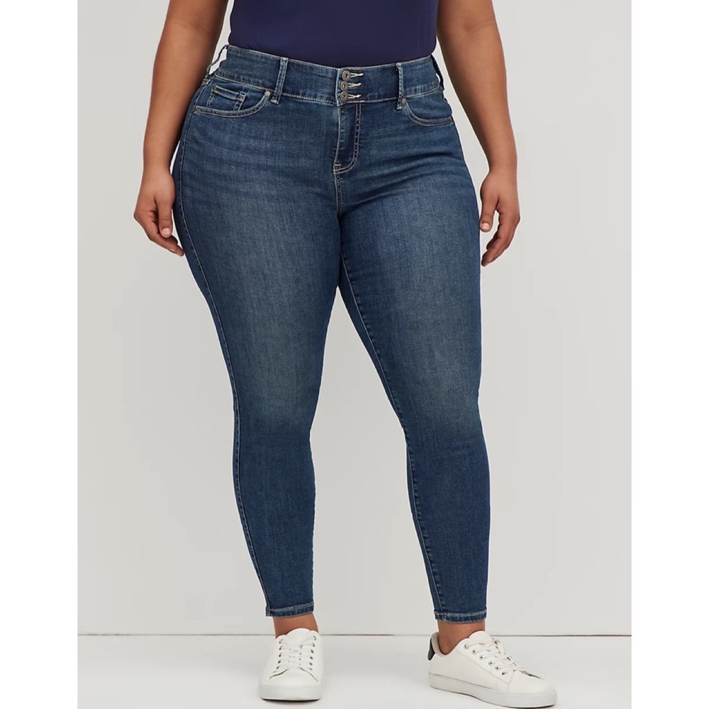 Torrid Denim Plus Size Indigo High Rise Tripe Button Front Denim Jean Jegging 18